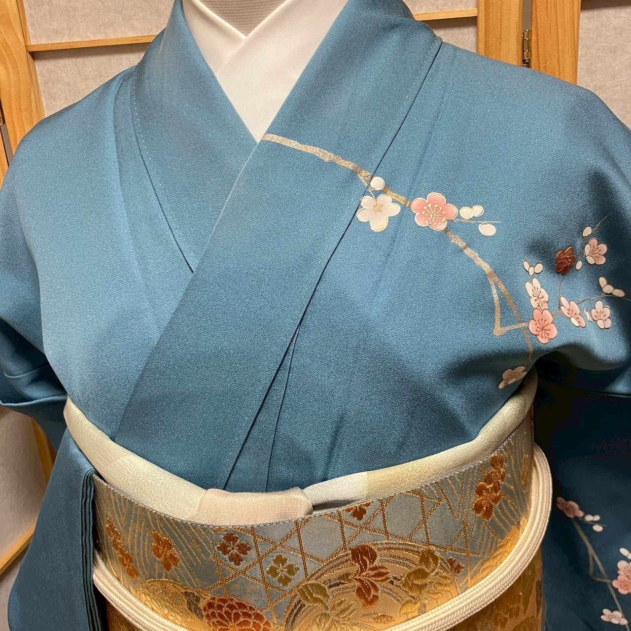 7106# Japanese Kimono Vintage Womens Silk Fabric Robe Kimono only sold Blue