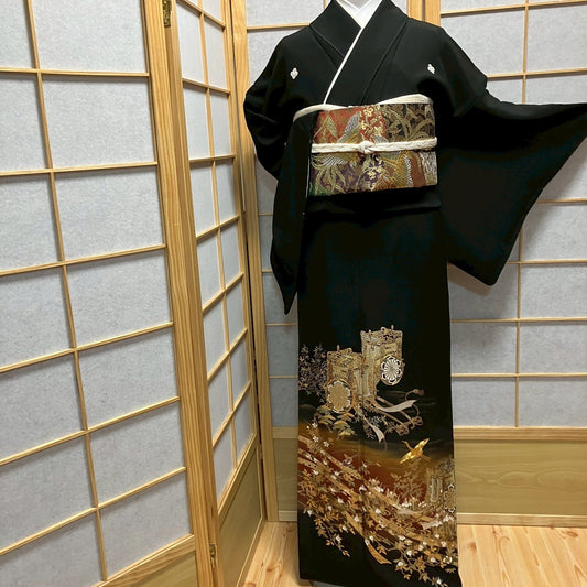 7110# Japanese Tomesode Kimono Vintage Womens Silk Fabric Robe Kimono only sold