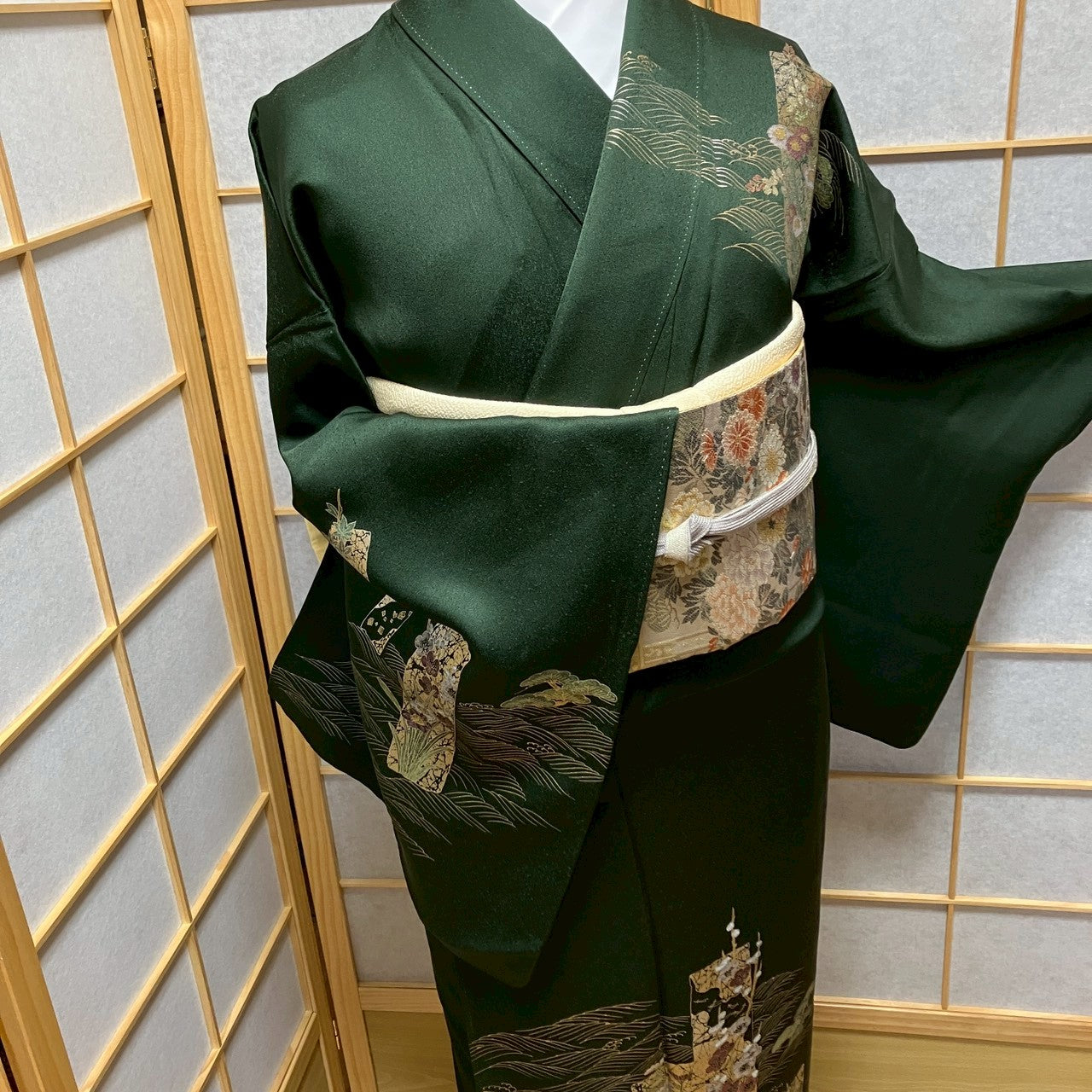 7112# Japanese Kimono Vintage Womens Silk Fabric Robe Kimono only sold