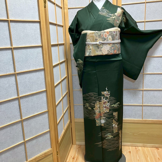 7112# Japanese Kimono Vintage Womens Silk Fabric Robe Kimono only sold
