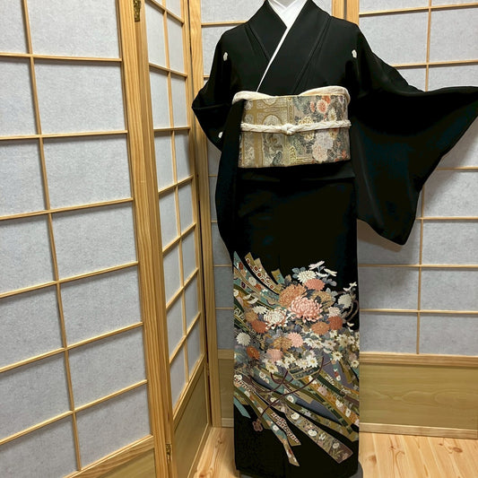 6763# Japanese Tomesode Kimono Vintage Womens Silk Fabric Robe Kimono only sold