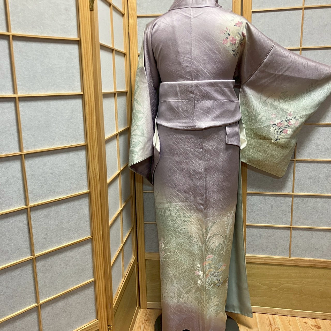 6769# Japanese Kimono Vintage Womens Silk Fabric Robe Kimono only sold Purple