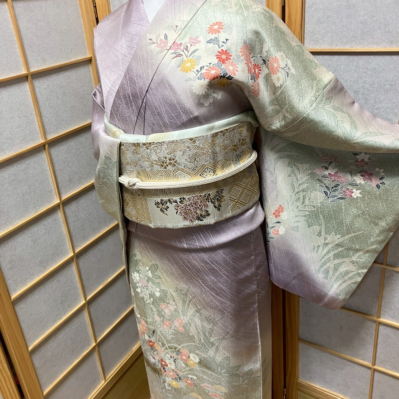6769# Japanese Kimono Vintage Womens Silk Fabric Robe Kimono only sold Purple