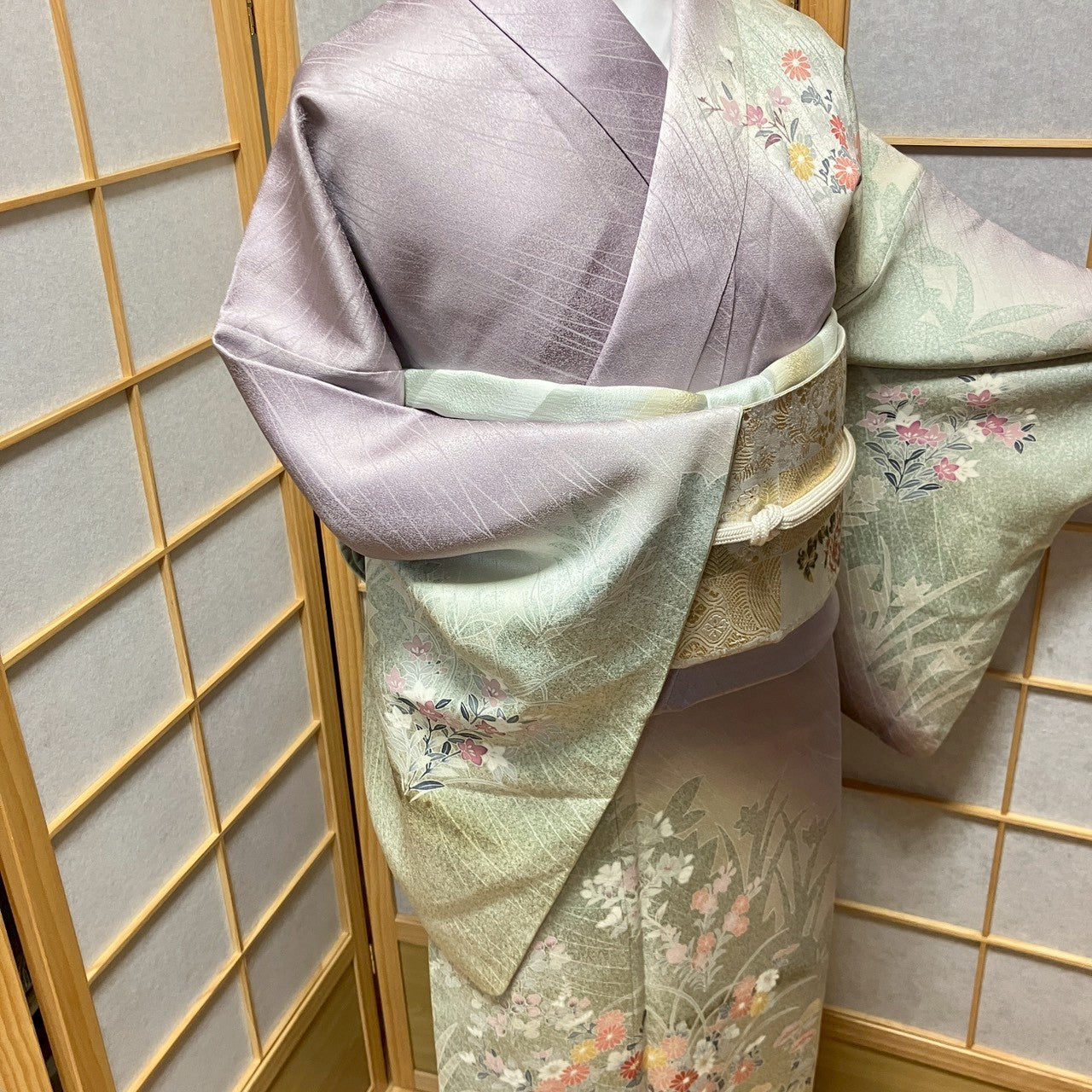 6769# Japanese Kimono Vintage Womens Silk Fabric Robe Kimono only sold Purple