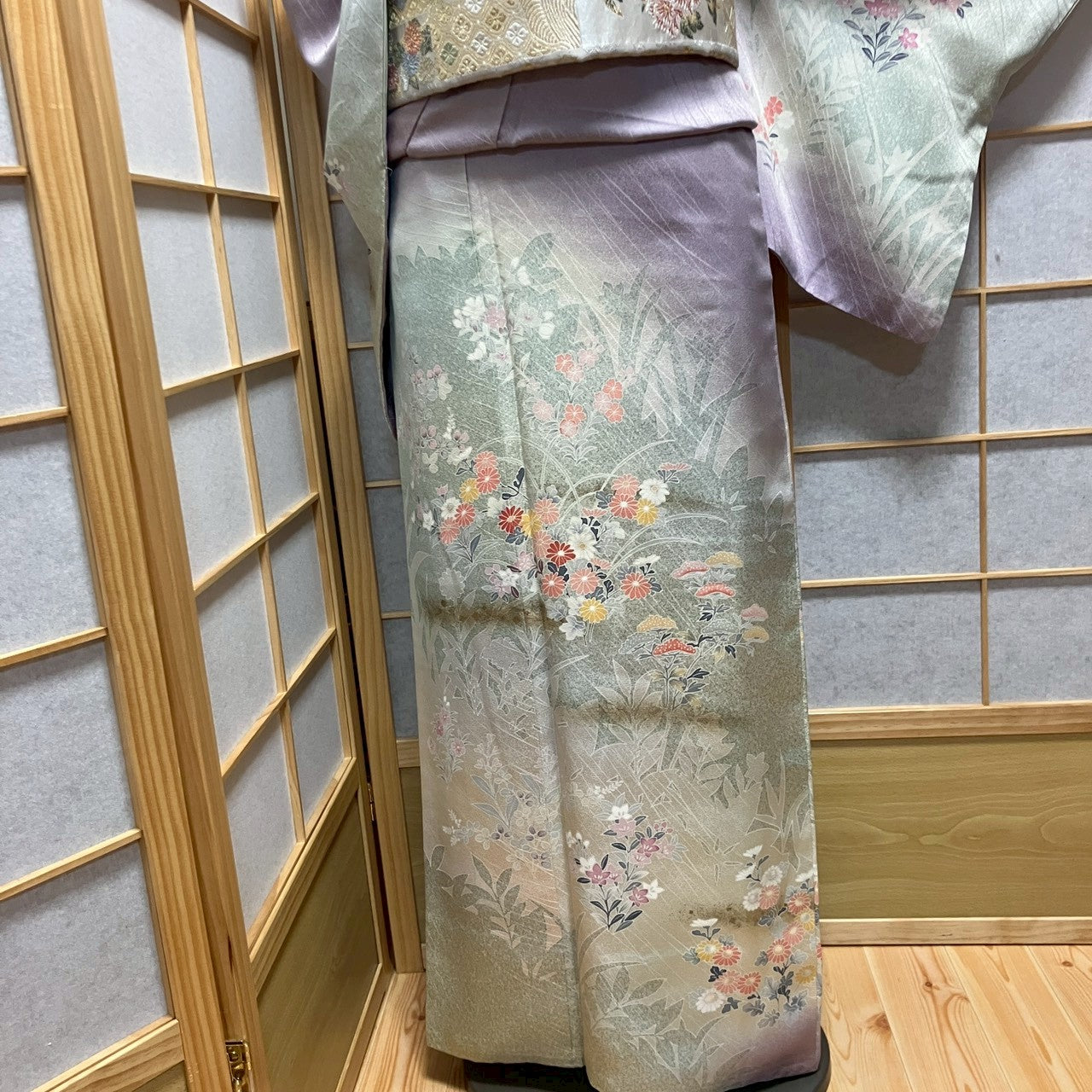 6769# Japanese Kimono Vintage Womens Silk Fabric Robe Kimono only sold Purple