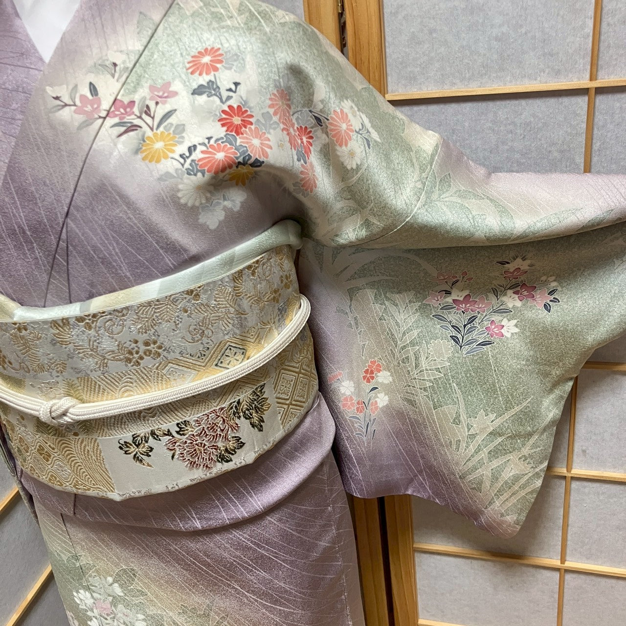 6769# Japanese Kimono Vintage Womens Silk Fabric Robe Kimono only sold Purple