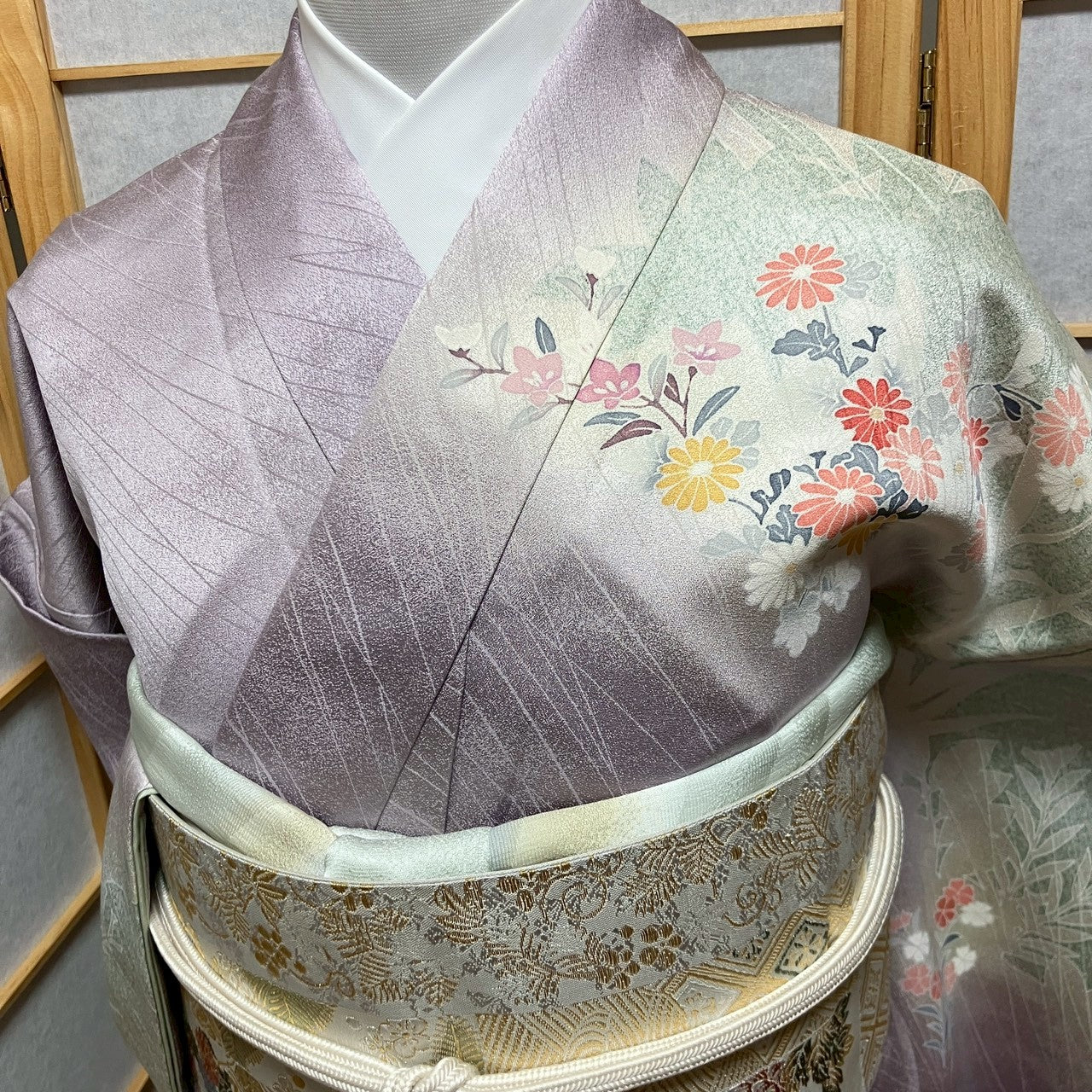 6769# Japanese Kimono Vintage Womens Silk Fabric Robe Kimono only sold Purple
