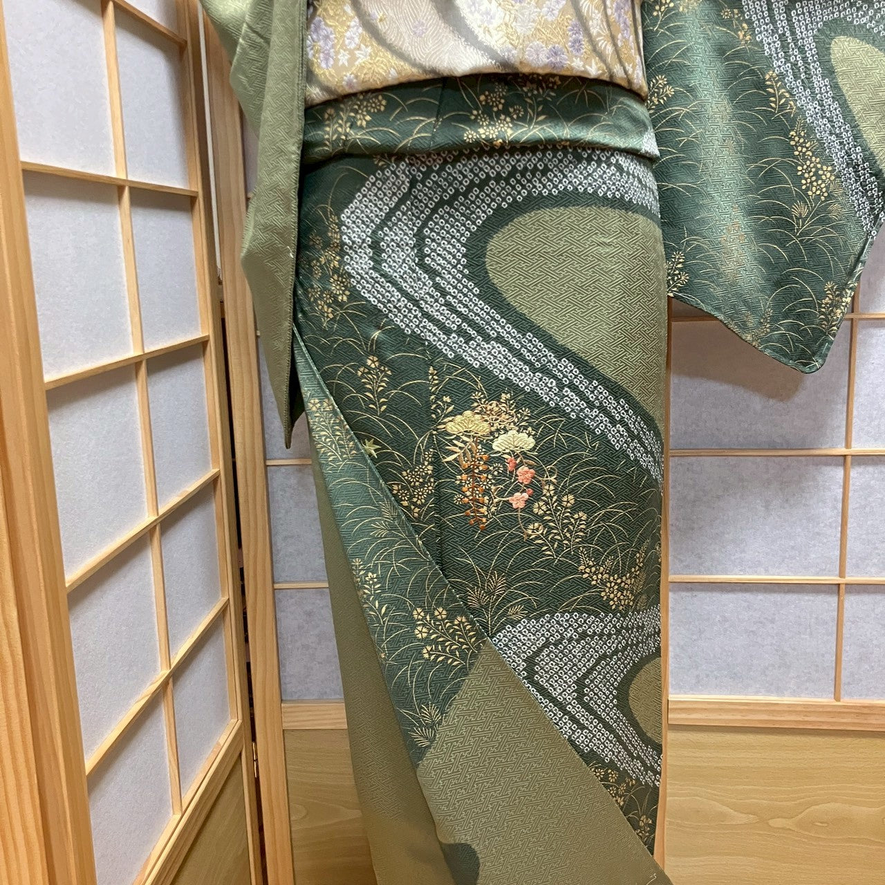 6770# Japanese Kimono Vintage Womens Silk Fabric Robe Kimono only sold Shibori