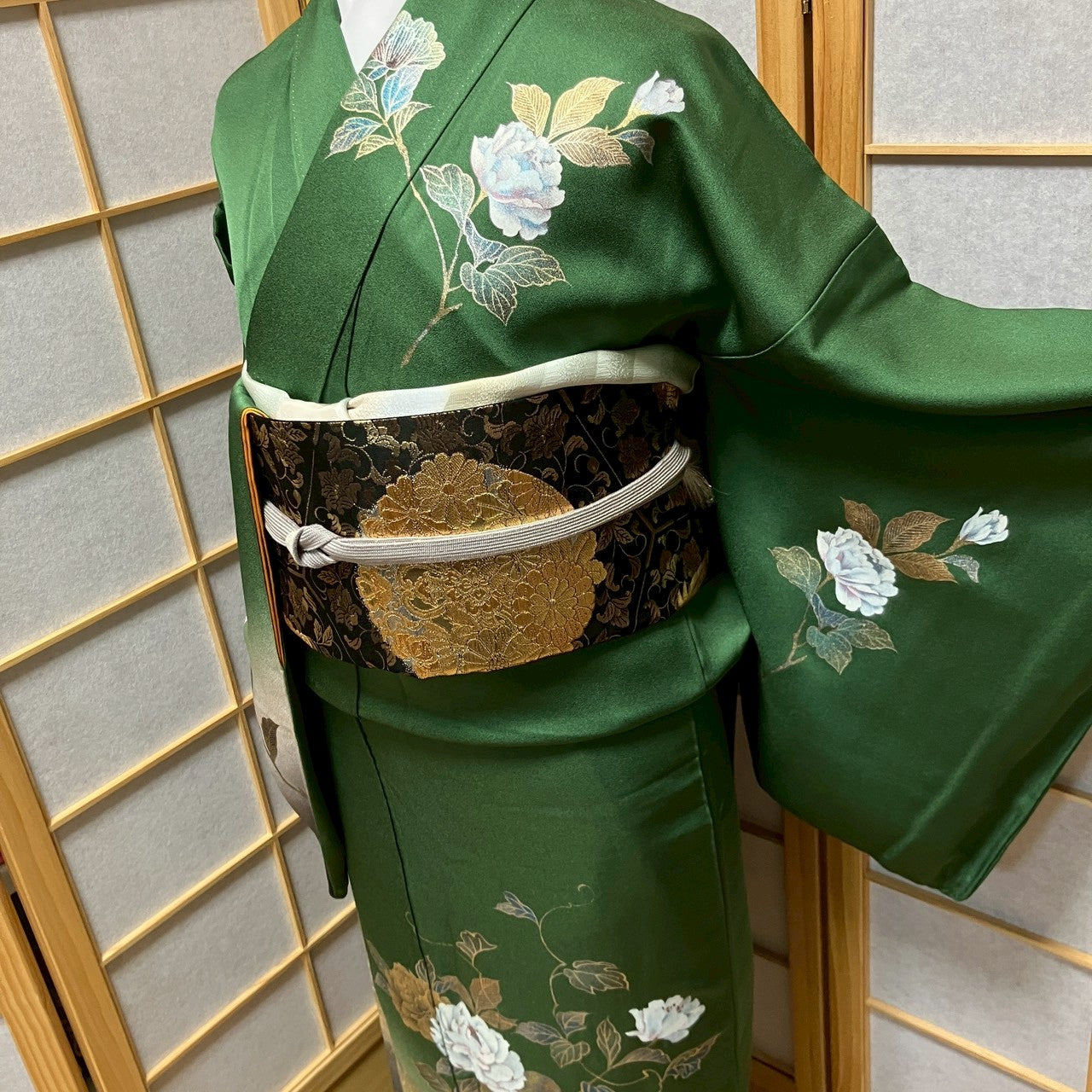 6752# Japanese Kimono Vintage Womens Silk Fabric Robe Kimono only sold Unused