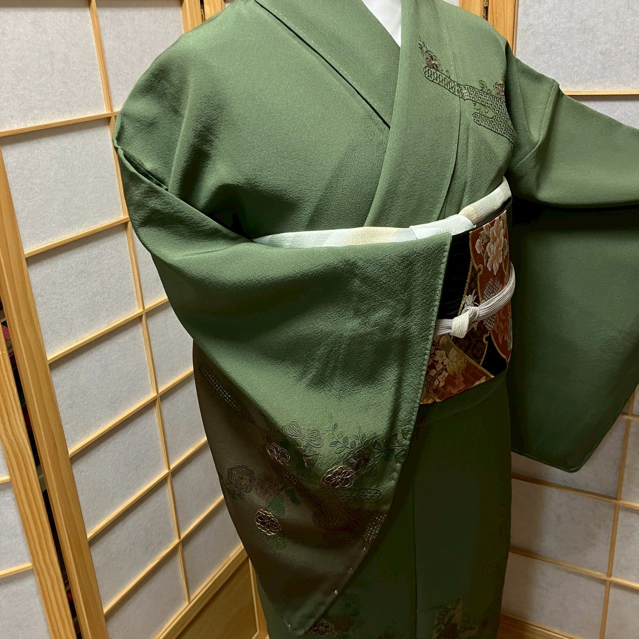 6746# Japanese Kimono Vintage Womens Silk Fabric Robe Kimono only sold Green