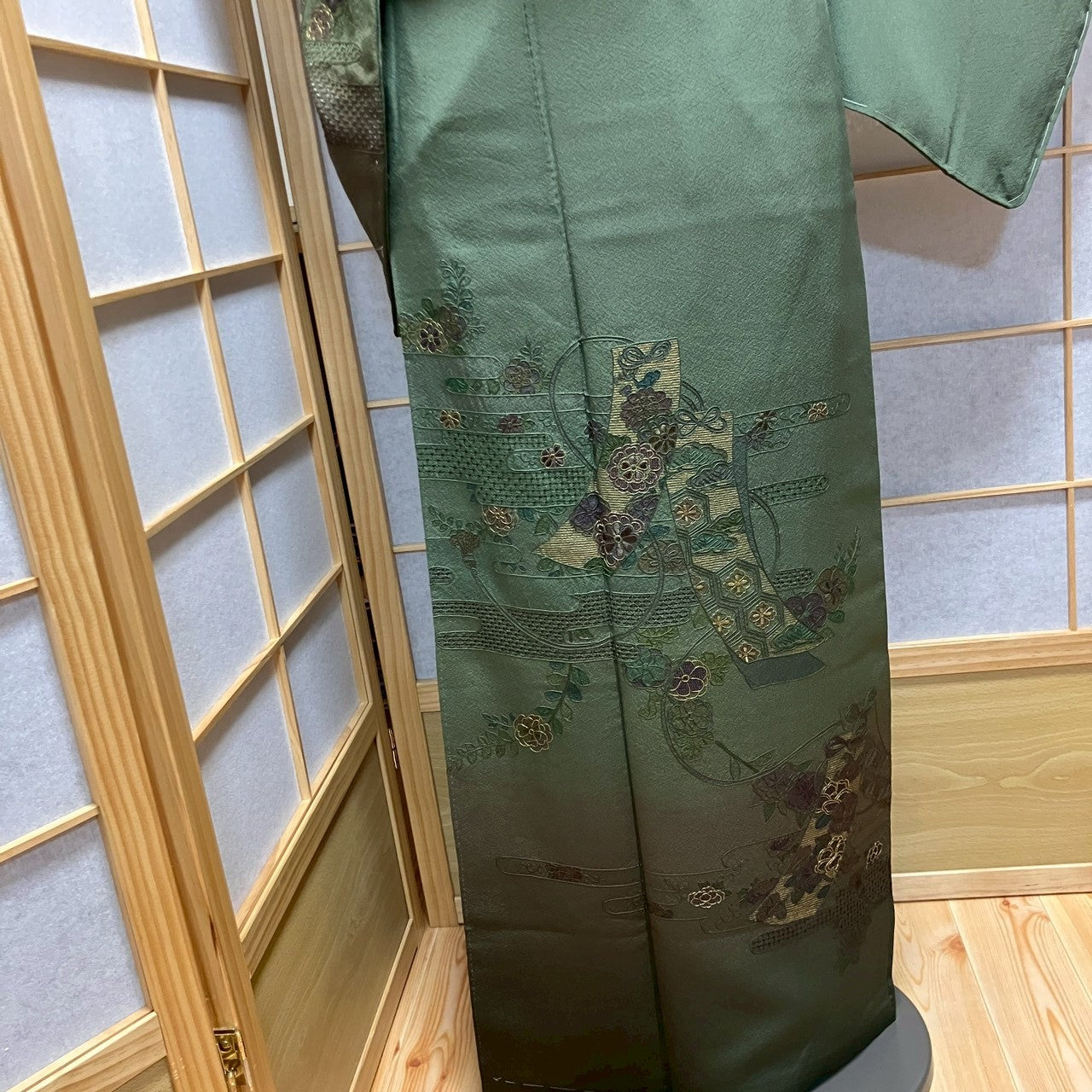 6746# Japanese Kimono Vintage Womens Silk Fabric Robe Kimono only sold Green