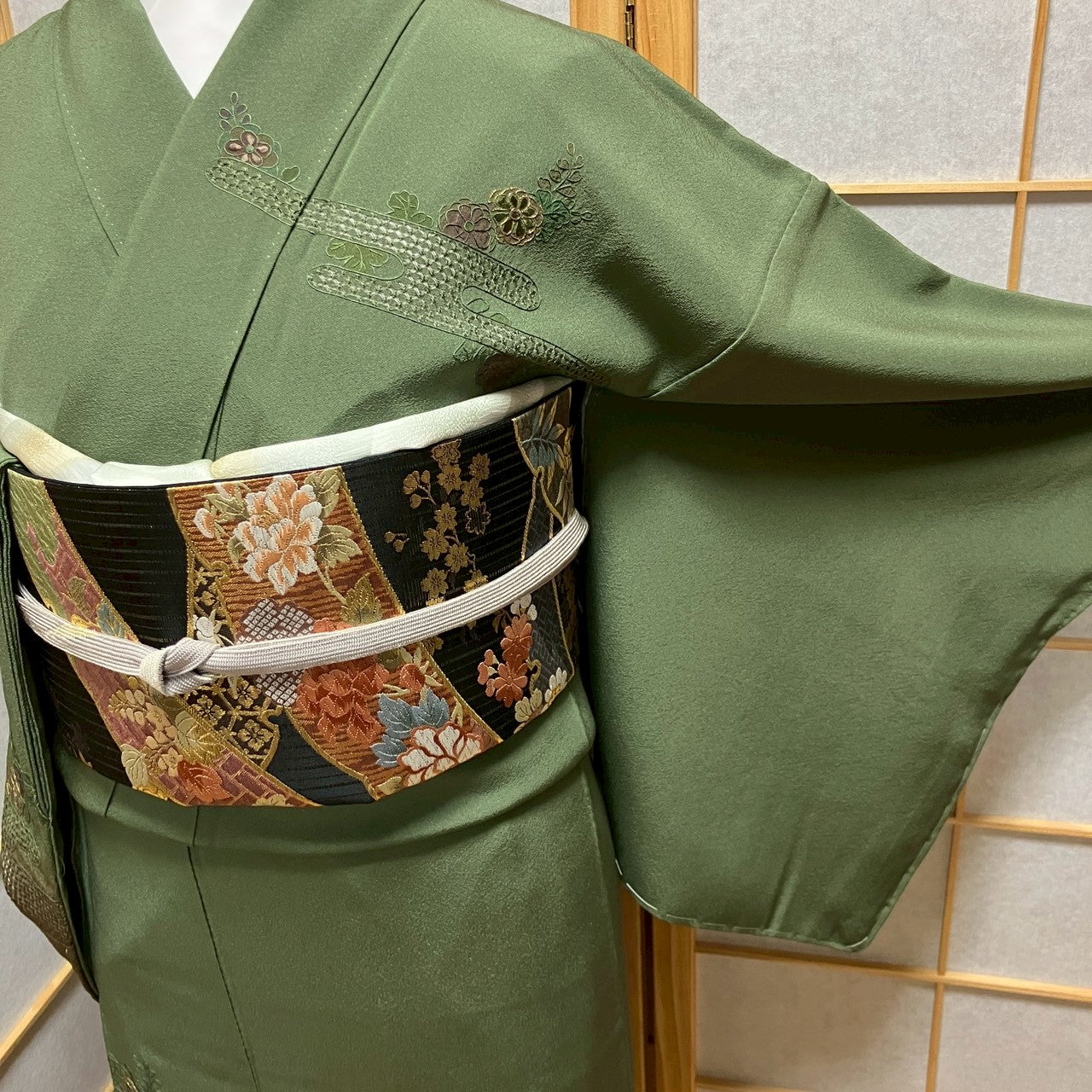 6746# Japanese Kimono Vintage Womens Silk Fabric Robe Kimono only sold Green