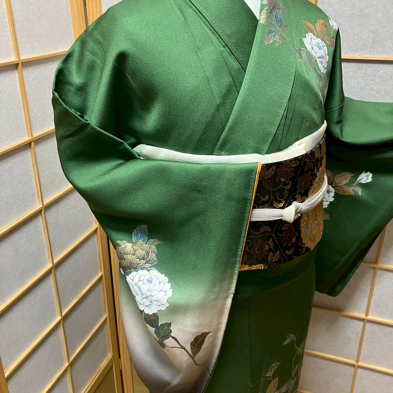 6752# Japanese Kimono Vintage Womens Silk Fabric Robe Kimono only sold Unused