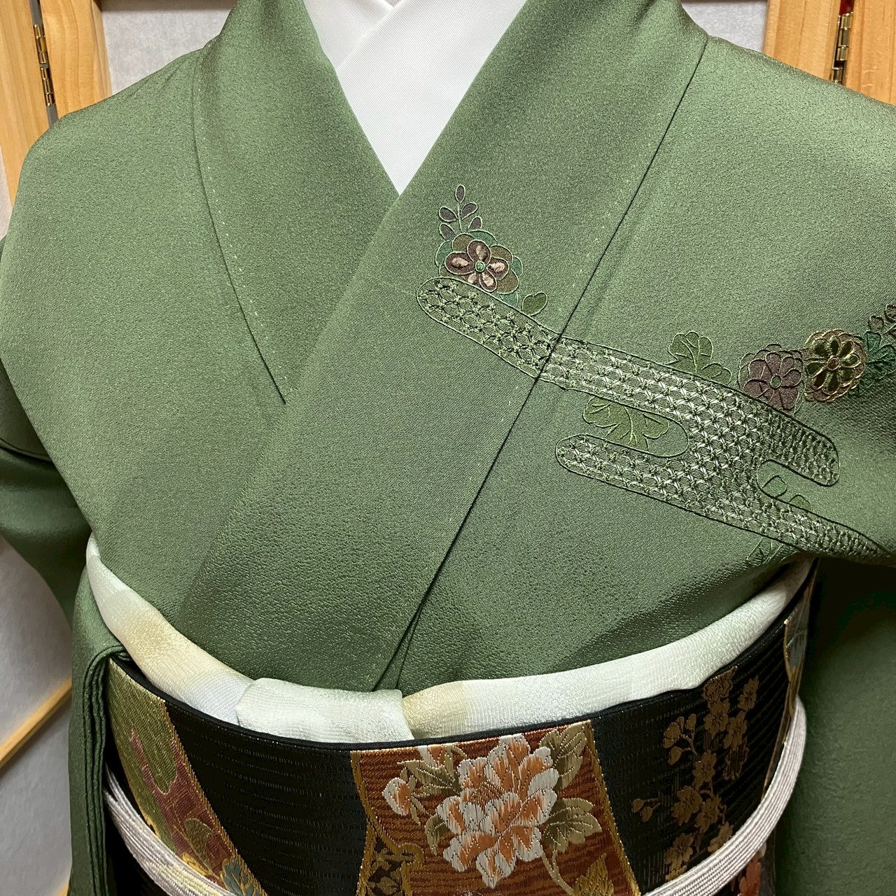 6746# Japanese Kimono Vintage Womens Silk Fabric Robe Kimono only sold Green