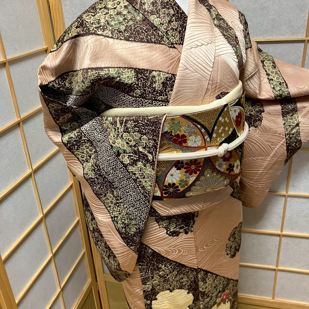 6751# Japanese Kimono Vintage Womens Silk Fabric Robe Kimono only sold Shibori