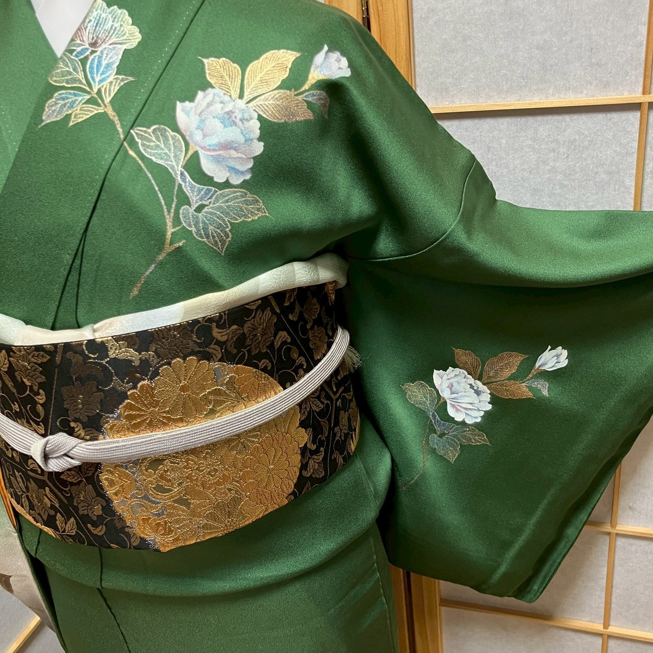 6752# Japanese Kimono Vintage Womens Silk Fabric Robe Kimono only sold Unused