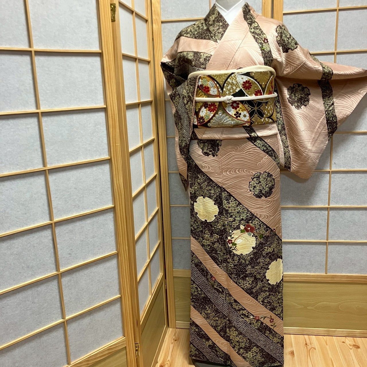 6751# Japanese Kimono Vintage Womens Silk Fabric Robe Kimono only sold Shibori