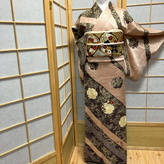 6751# Japanese Kimono Vintage Womens Silk Fabric Robe Kimono only sold Shibori