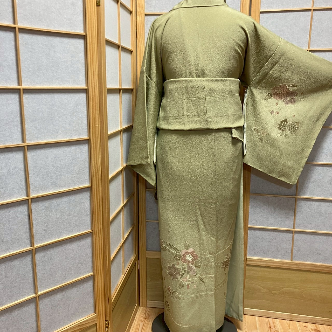 6753# Japanese Kimono Vintage Womens Silk Fabric Robe Kimono only sold Green