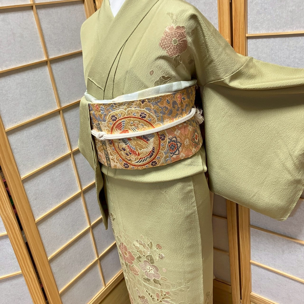 6753# Japanese Kimono Vintage Womens Silk Fabric Robe Kimono only sold Green