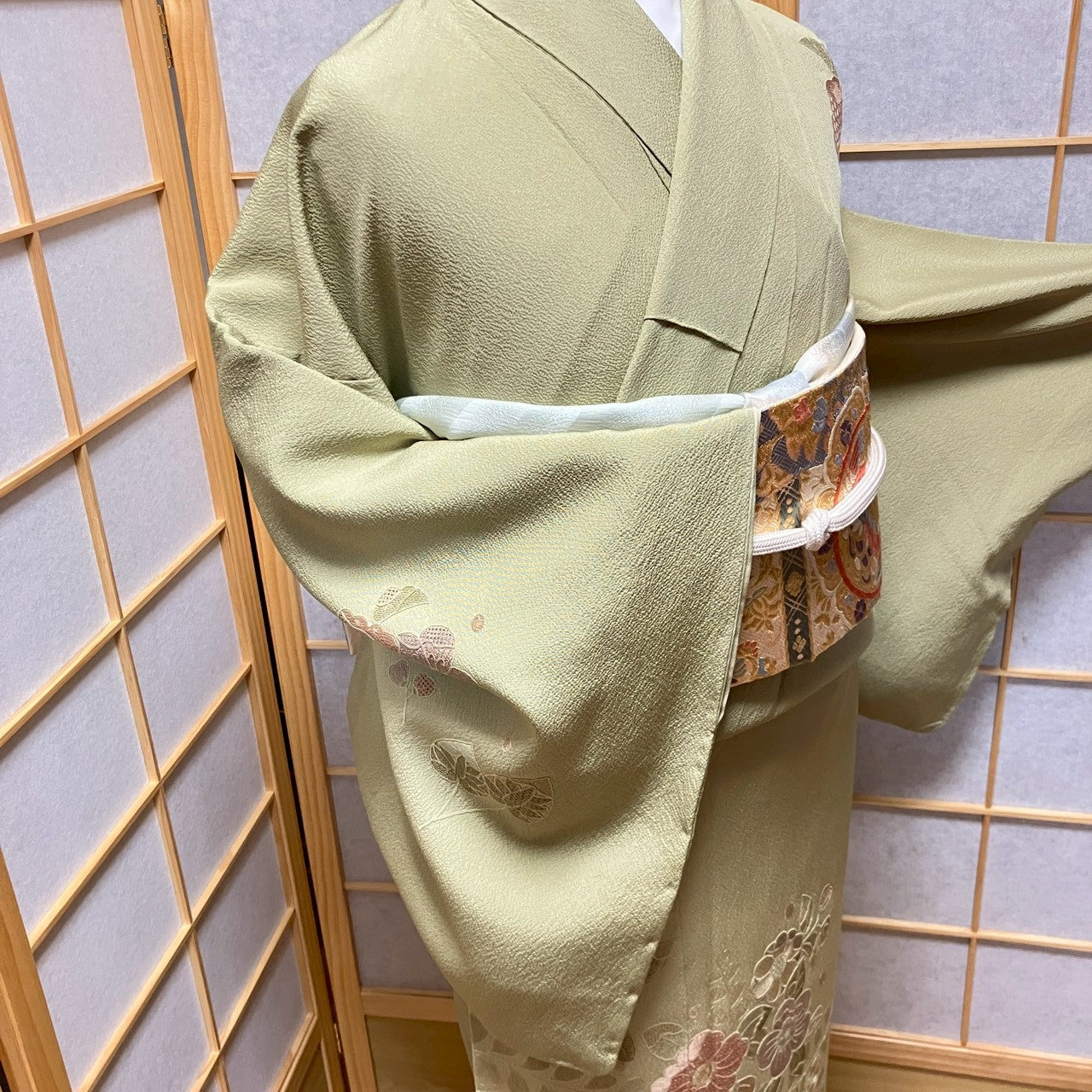 6753# Japanese Kimono Vintage Womens Silk Fabric Robe Kimono only sold Green