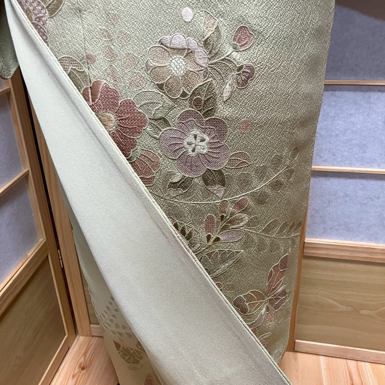 6753# Japanese Kimono Vintage Womens Silk Fabric Robe Kimono only sold Green