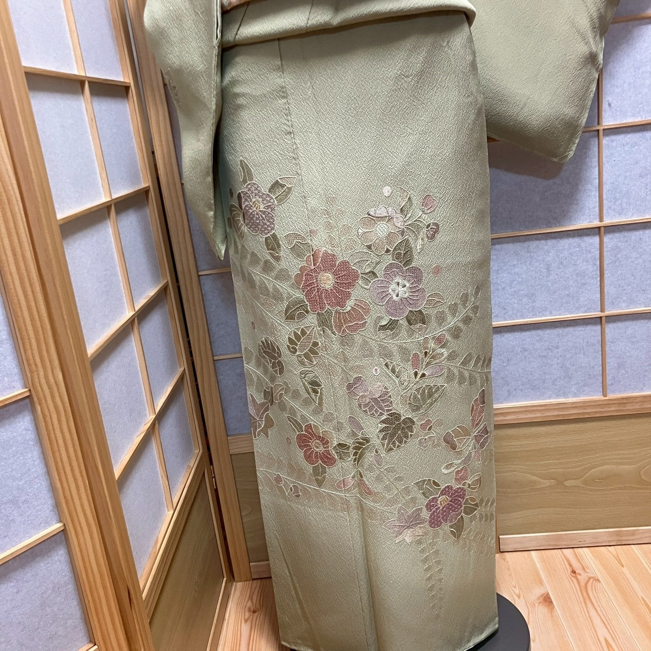 6753# Japanese Kimono Vintage Womens Silk Fabric Robe Kimono only sold Green
