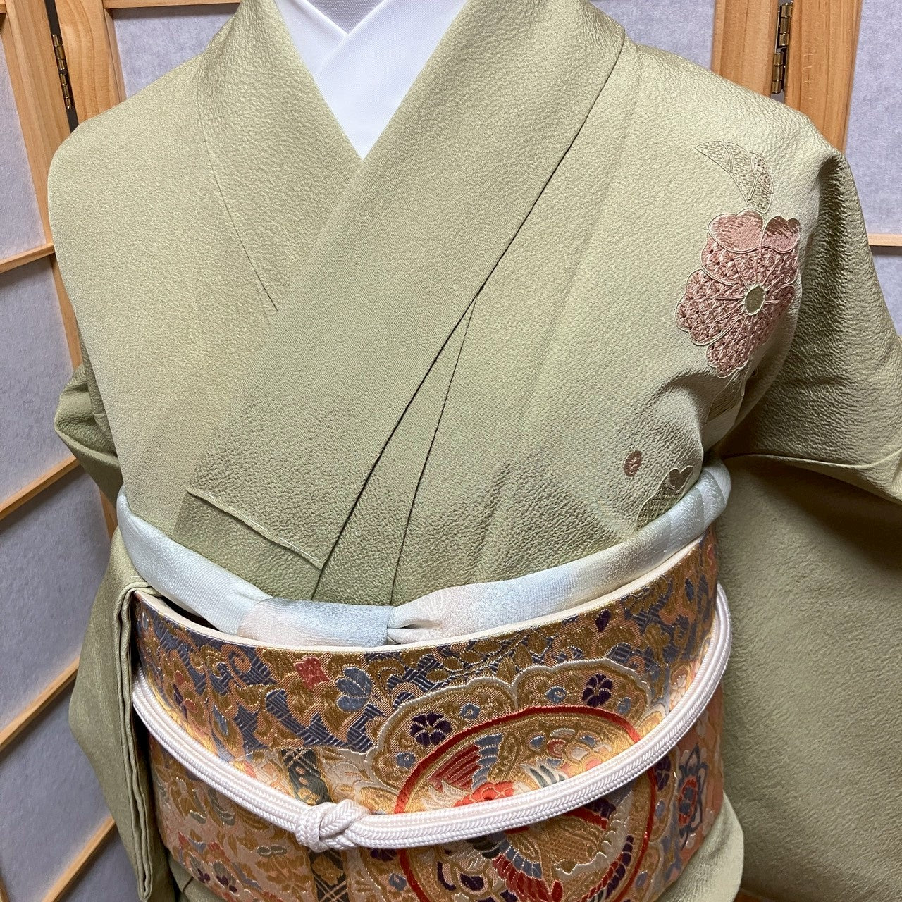 6753# Japanese Kimono Vintage Womens Silk Fabric Robe Kimono only sold Green