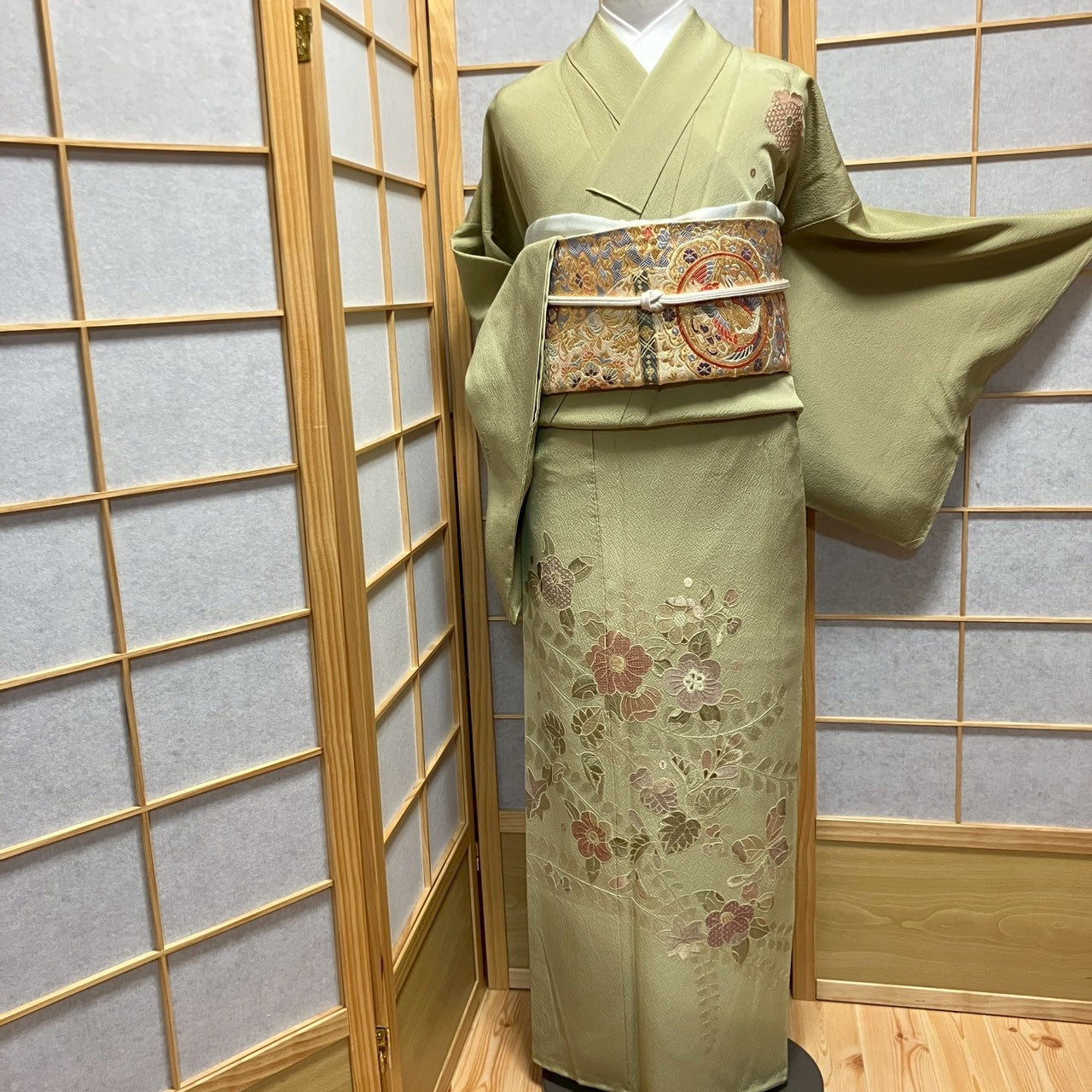 6753# Japanese Kimono Vintage Womens Silk Fabric Robe Kimono only sold Green