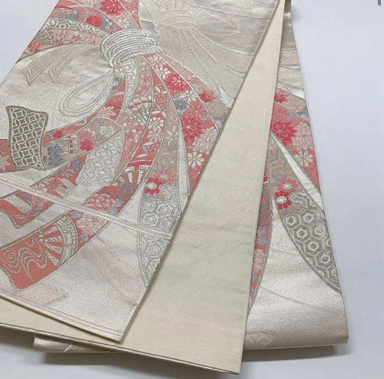 6782# Japanese Vintage Furisode Kimono Obi Obijime Obiage 4-Piece Set Silk Robe