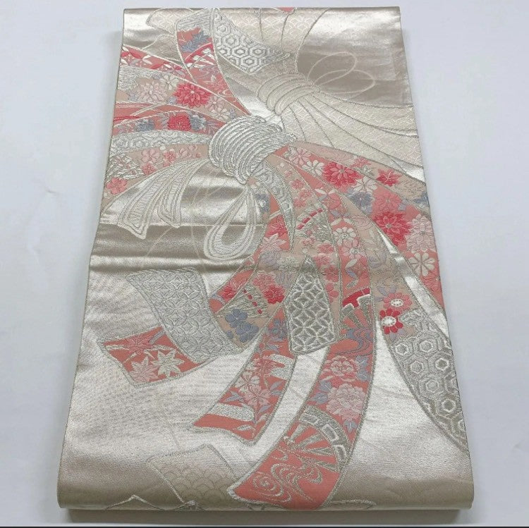 6782# Japanese Vintage Furisode Kimono Obi Obijime Obiage 4-Piece Set Silk Robe