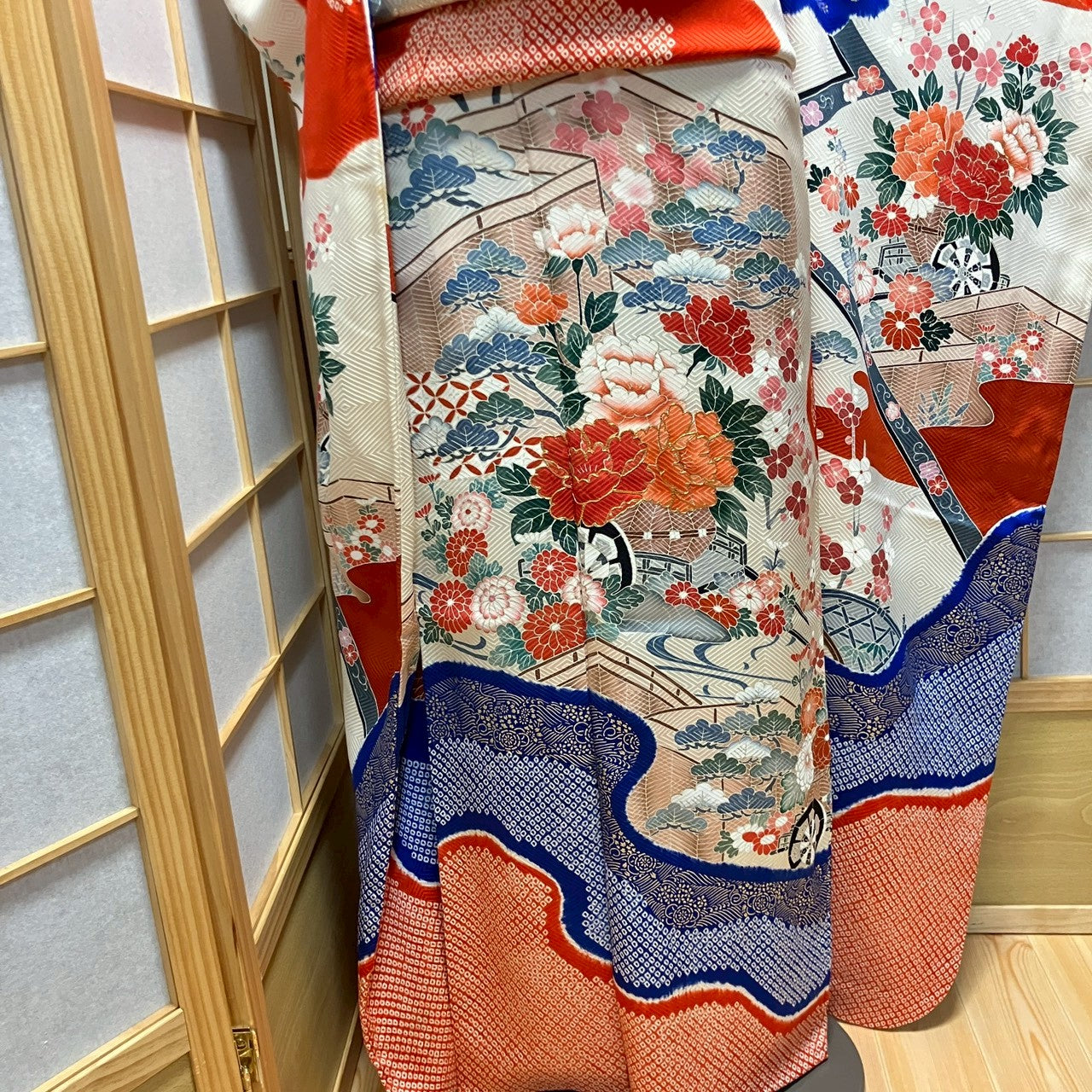 6782# Japanese Vintage Furisode Kimono Obi Obijime Obiage 4-Piece Set Silk Robe