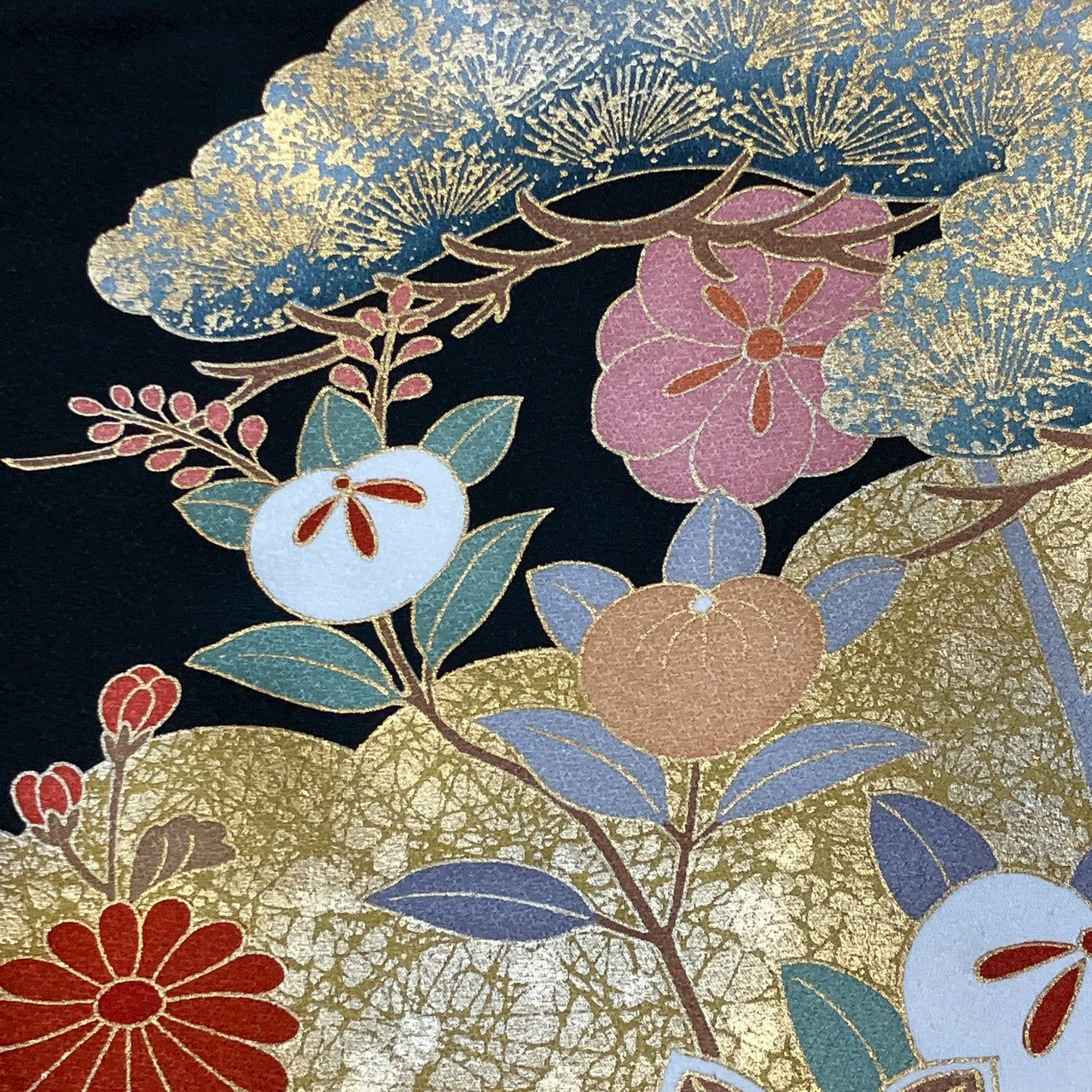 6781# Japanese Vintage Furisode Kimono Obi Obijime Obiage 4-Piece Set Silk Robe