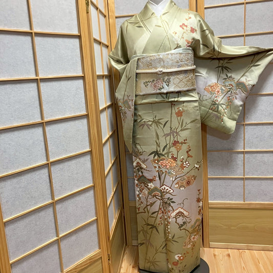 6784# Japanese Kimono Vintage Womens Silk Fabric Robe Kimono only sold