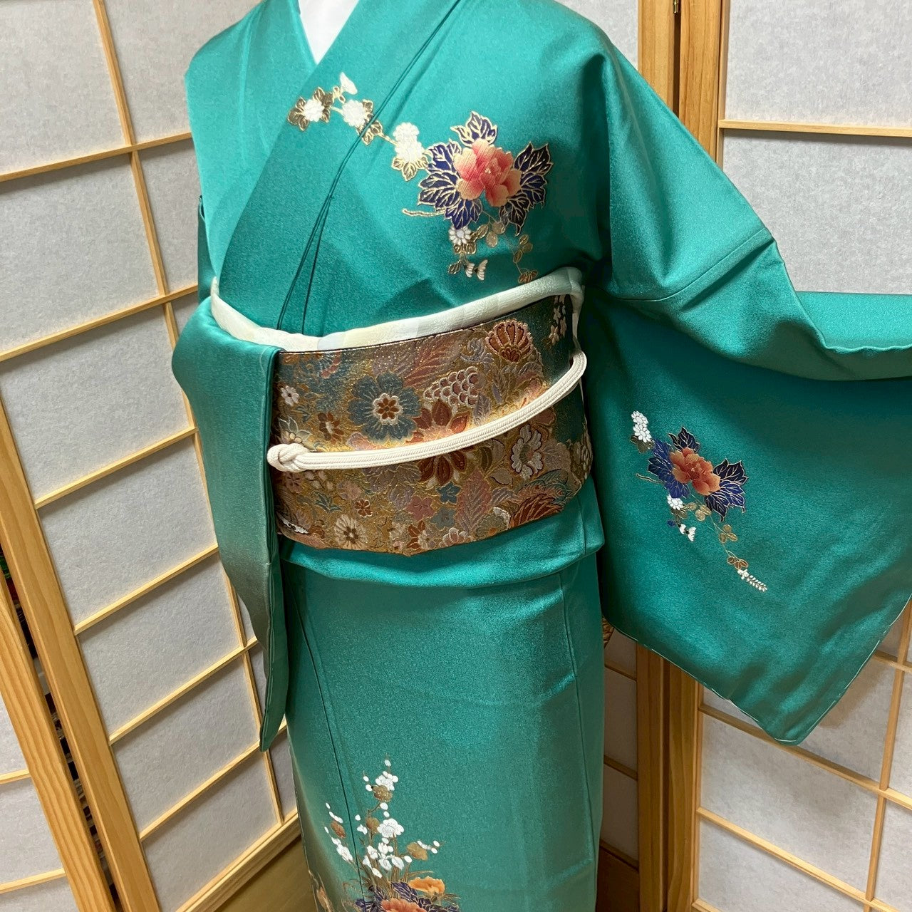 6786# Japanese Kimono Vintage Womens Silk Fabric Robe Kimono only sold Unused