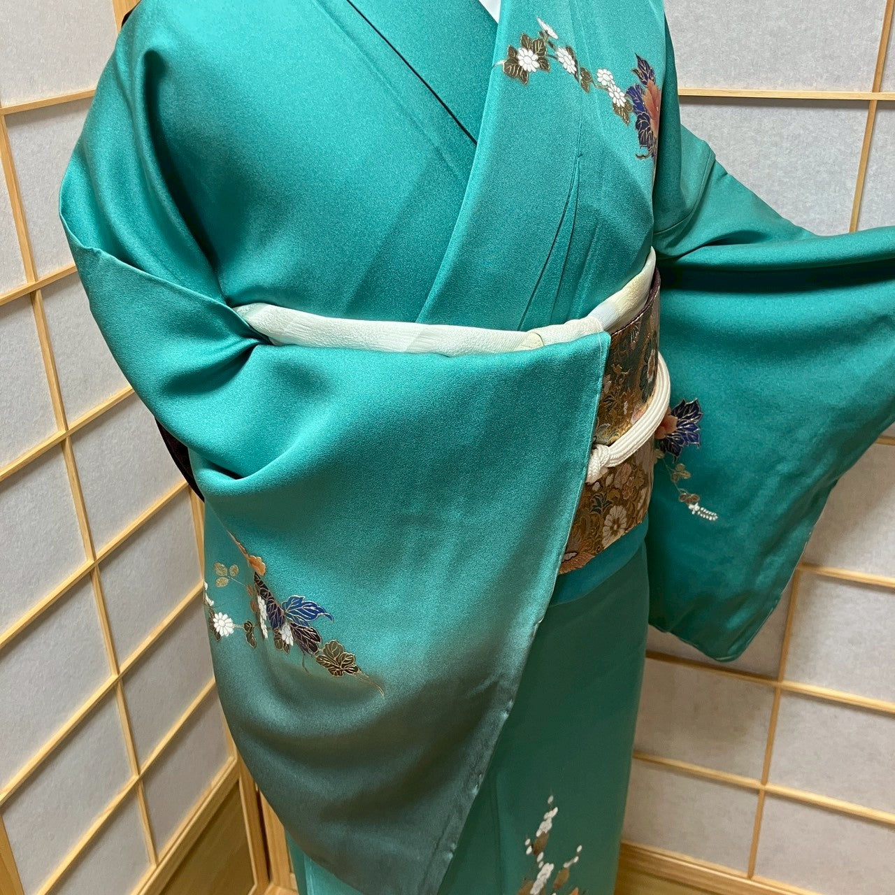 6786# Japanese Kimono Vintage Womens Silk Fabric Robe Kimono only sold Unused