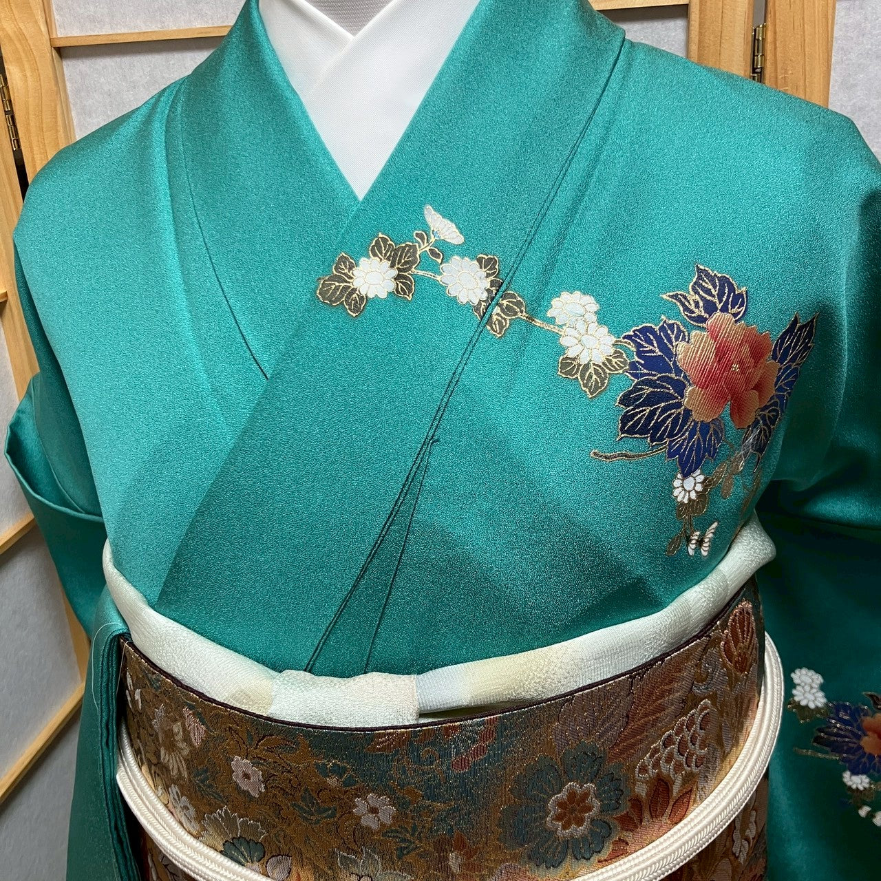 6786# Japanese Kimono Vintage Womens Silk Fabric Robe Kimono only sold Unused