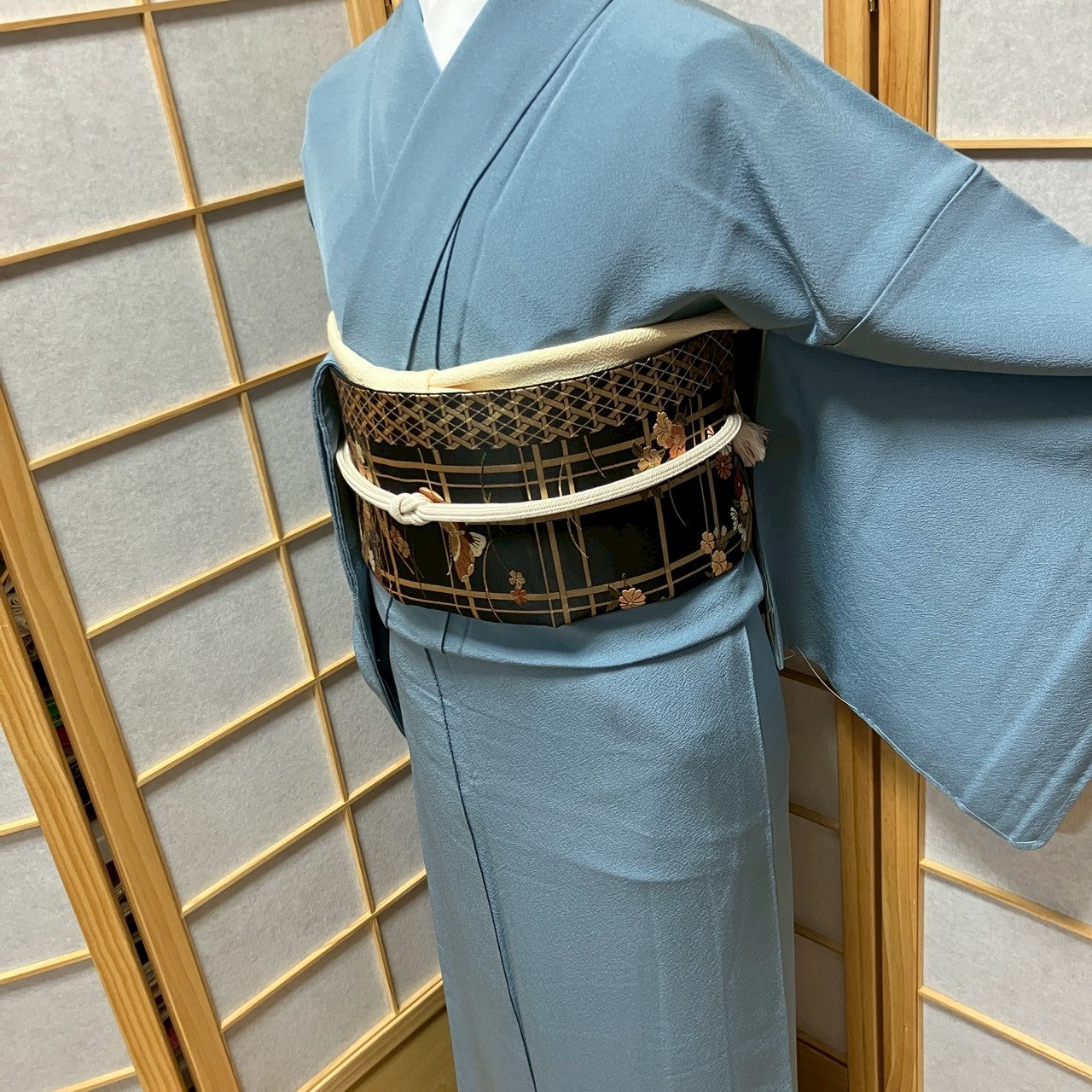 6792# Japanese Kimono Vintage Womens Silk Fabric Robe Kimono only sold Blue