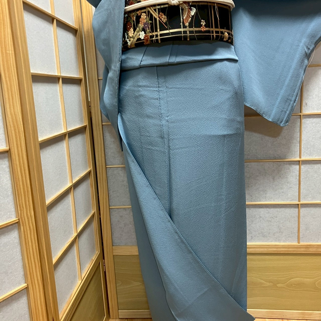 6792# Japanese Kimono Vintage Womens Silk Fabric Robe Kimono only sold Blue