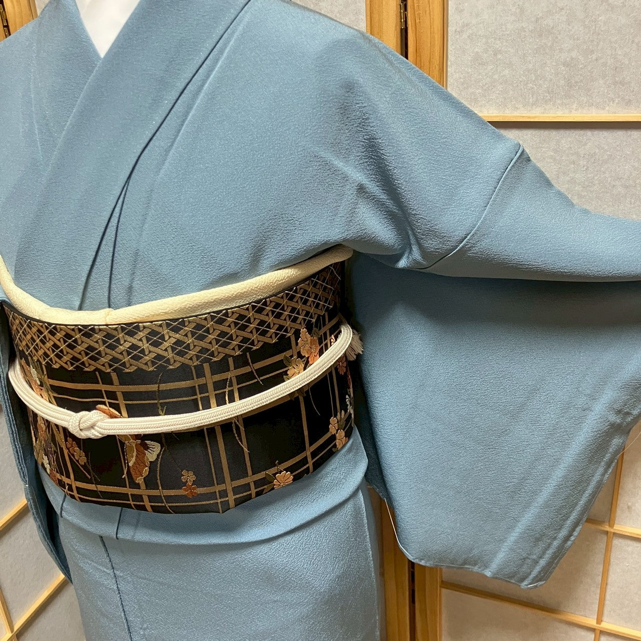 6792# Japanese Kimono Vintage Womens Silk Fabric Robe Kimono only sold Blue