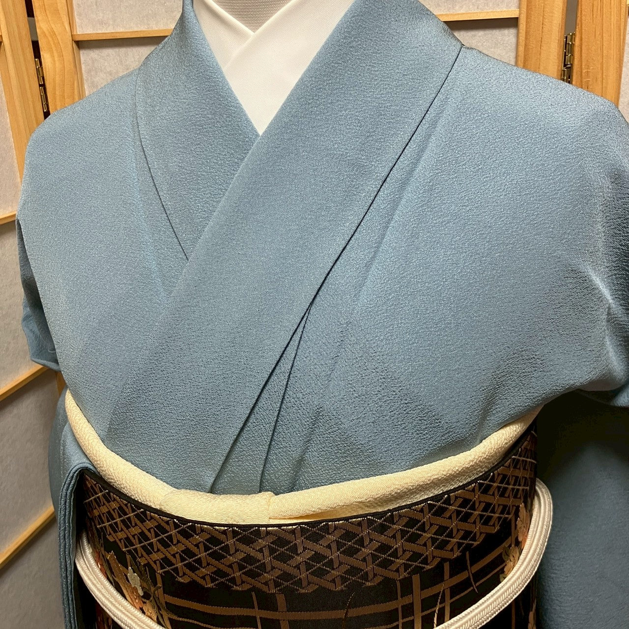 6792# Japanese Kimono Vintage Womens Silk Fabric Robe Kimono only sold Blue