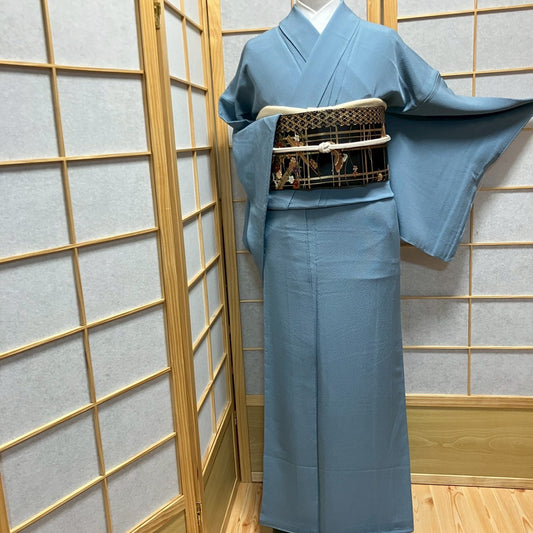 6792# Japanese Kimono Vintage Womens Silk Fabric Robe Kimono only sold Blue