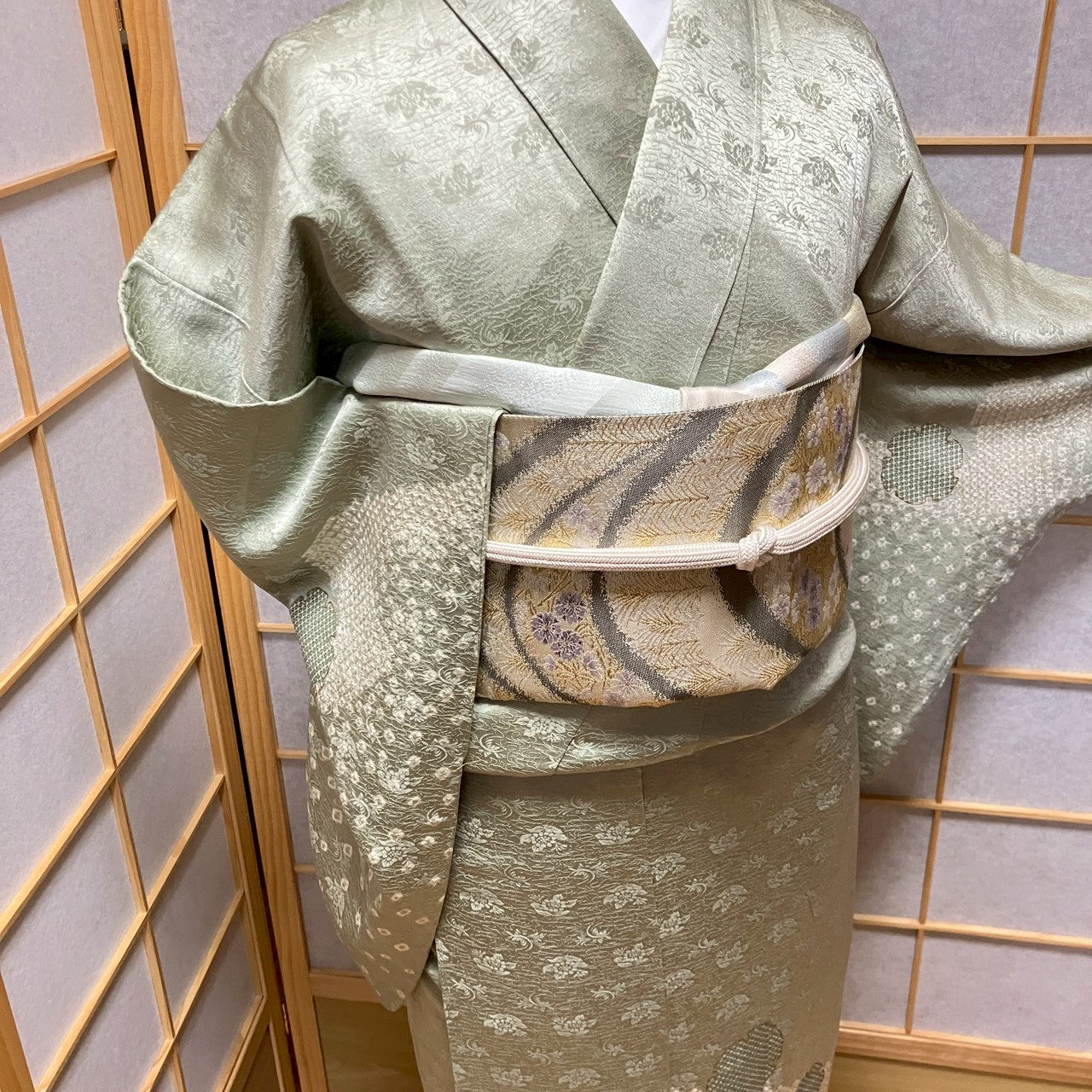 6788# Japanese Kimono Vintage Womens Silk Fabric Robe Kimono only sold Shibori