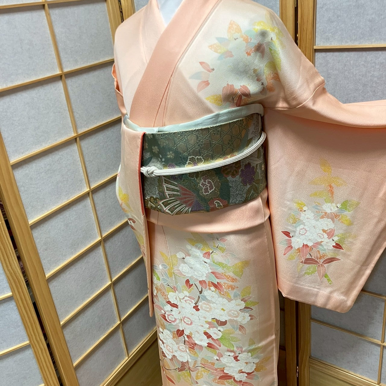 6794# Japanese Kimono Vintage Womens Silk Fabric Robe Kimono only sold Pink