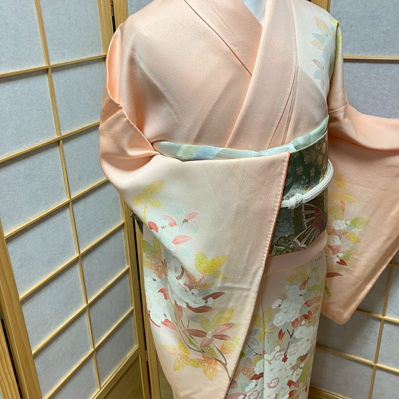 6794# Japanese Kimono Vintage Womens Silk Fabric Robe Kimono only sold Pink