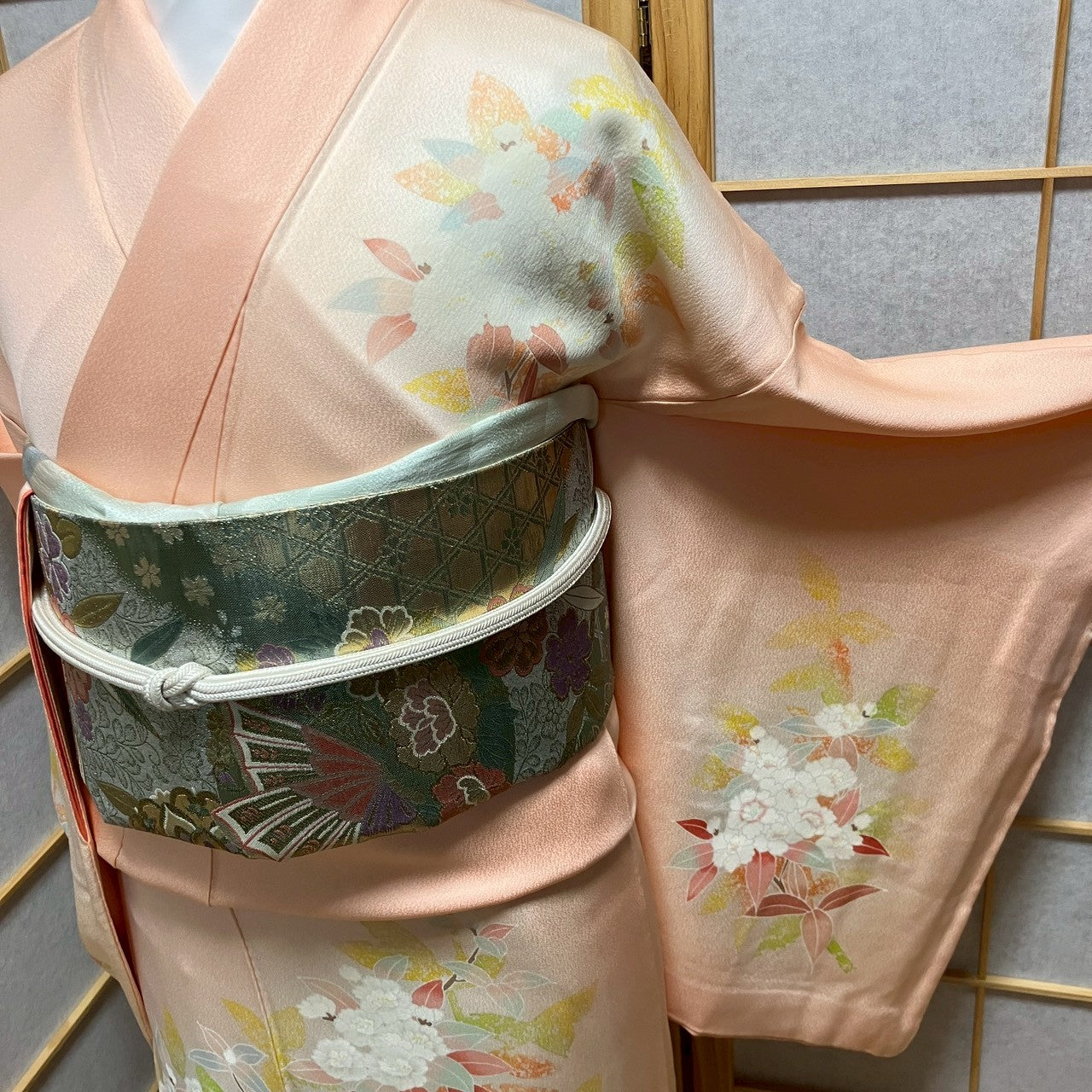 6794# Japanese Kimono Vintage Womens Silk Fabric Robe Kimono only sold Pink