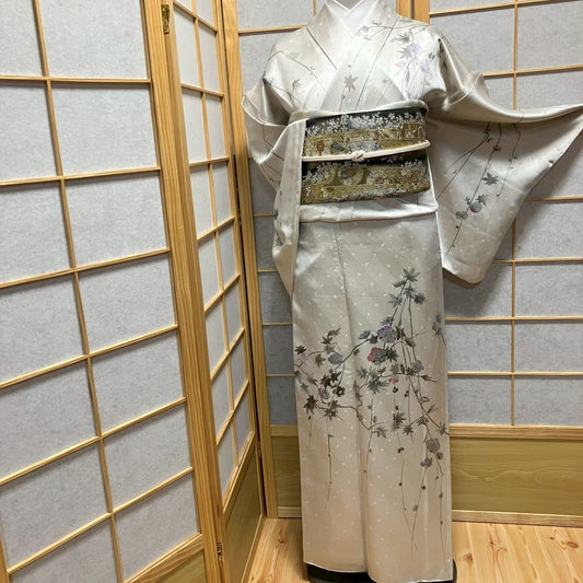 7164# Japanese Kimono Vintage Womens Silk Fabric Robe Kimono only sold