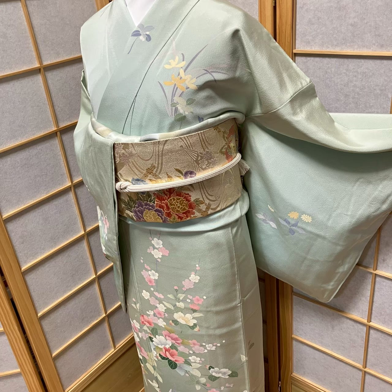 7166# Japanese Kimono Vintage Womens Silk Fabric Robe Kimono only sold