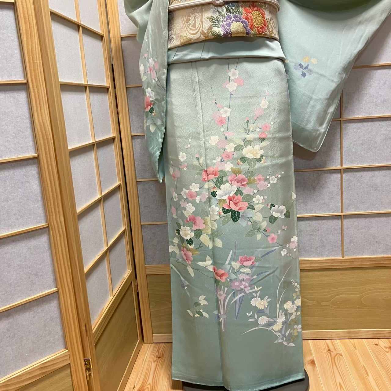 7166# Japanese Kimono Vintage Womens Silk Fabric Robe Kimono only sold