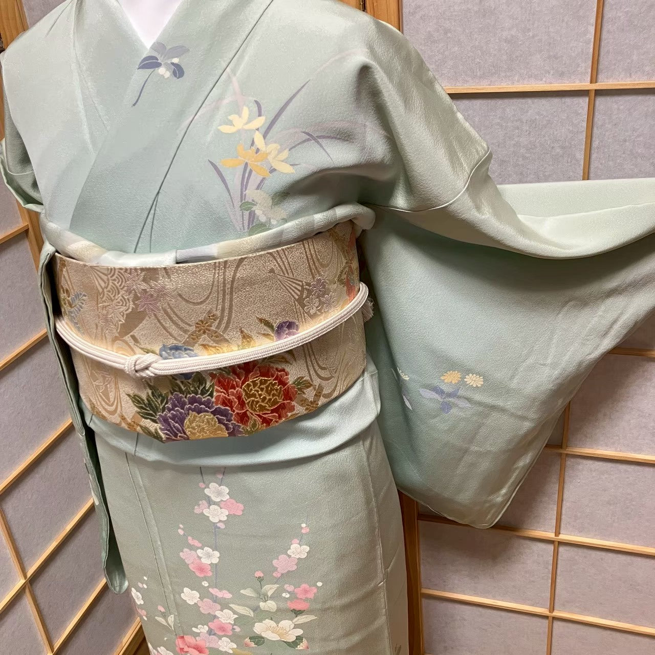 7166# Japanese Kimono Vintage Womens Silk Fabric Robe Kimono only sold